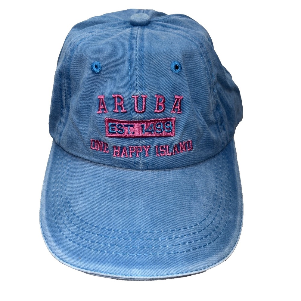 ESY Aruba One Happy Island Baseball Cap Men's Blue Pink Cotton One Size